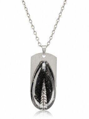 Handmade Gemstone Jewelry Fossil Ammonite Pendant Black Stone Necklace Steel